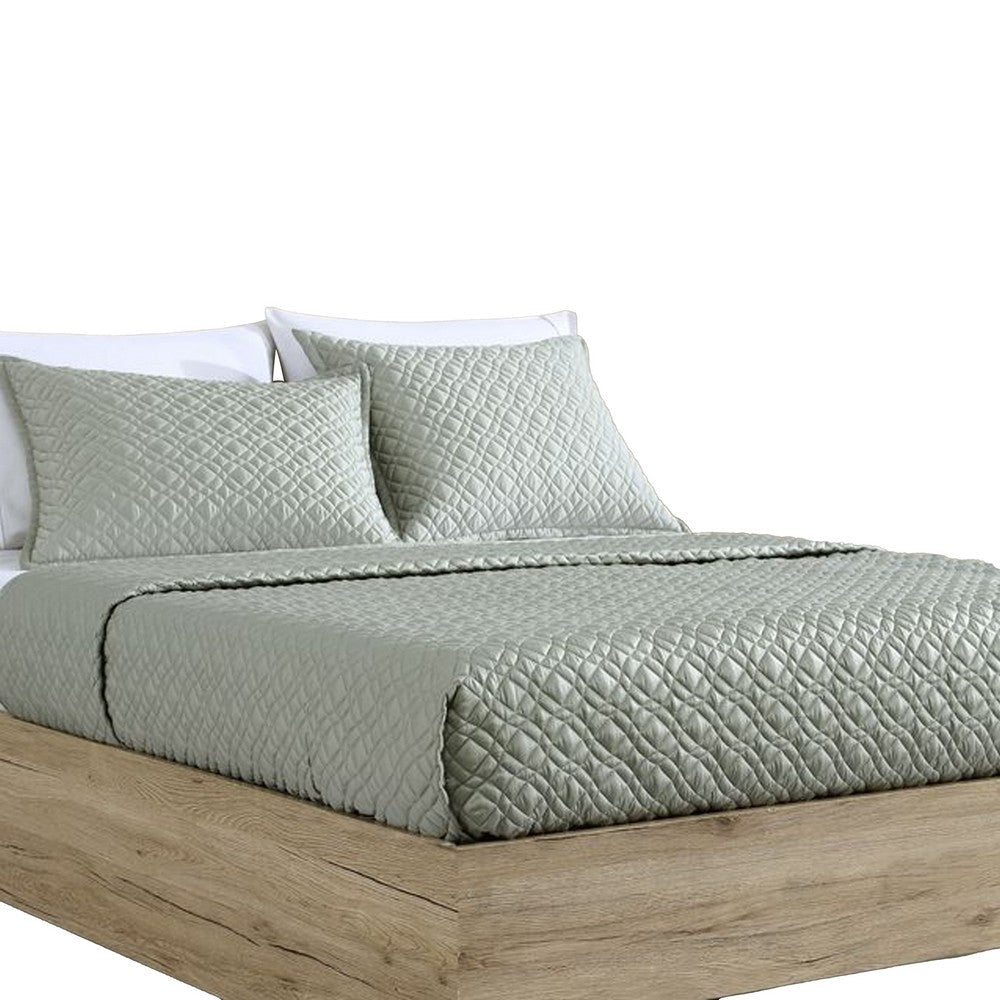 Keo 3pc Queen Coverlet Set | Reversible | Shams Sage Gray Silky Fabric