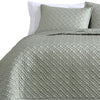 Keo 3pc Queen Coverlet Set | Reversible | Shams Sage Gray Silky Fabric