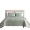 Keo 3pc Queen Coverlet Set | Reversible | Shams Sage Gray Silky Fabric