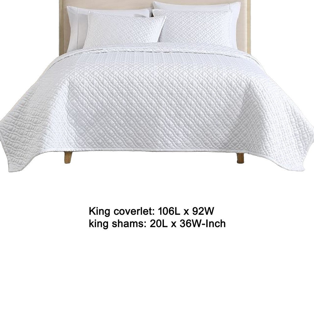 Keo 3pc King Coverlet Set | Reversible | Shams | White Silky Fabric