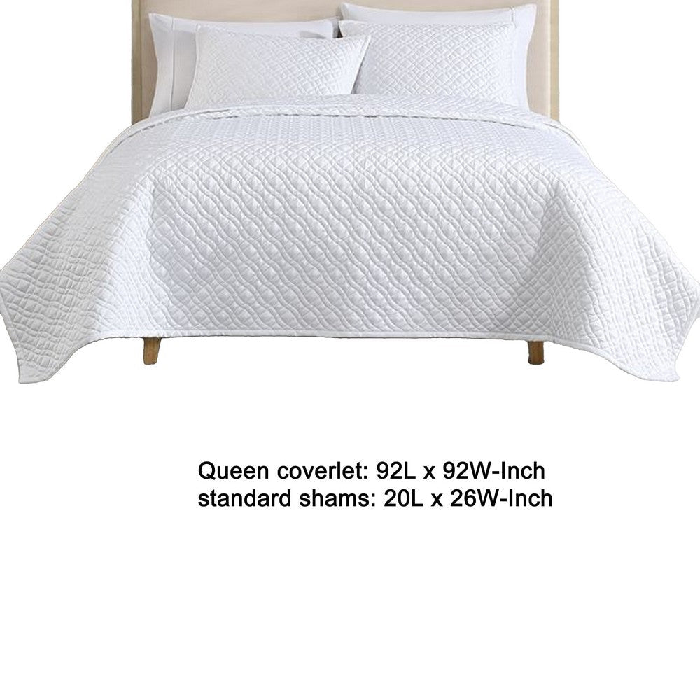 Keo 3pc Queen Coverlet Set | Reversible | Shams | White Silky Fabric