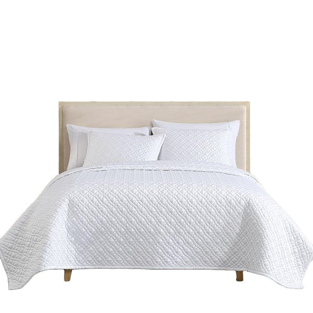 Keo 3pc Queen Coverlet Set | Reversible | Shams | White Silky Fabric