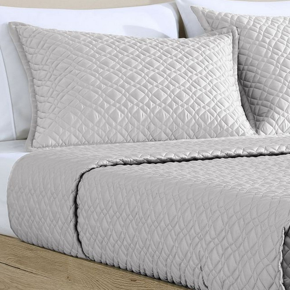Keo 3pc King Coverlet Set | Reversible | Shams | Silver Silky Fabric