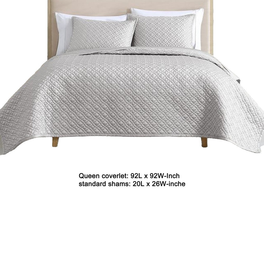 Keo 3pc Queen Coverlet Set | Reversible | Shams | Silver Silky Fabric