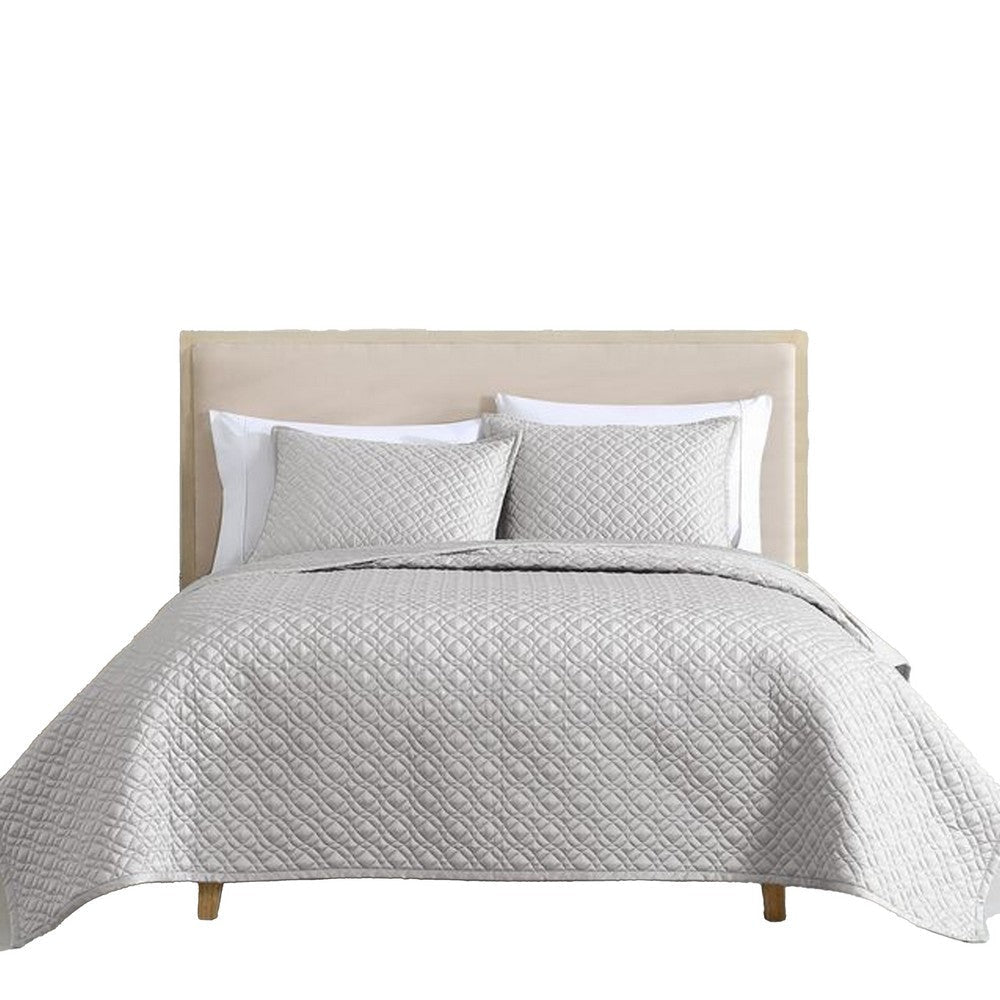 Keo 3pc Queen Coverlet Set | Reversible | Shams | Silver Silky Fabric