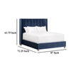 Flaw Queen Size Bed Wingback Headboard Navy Blue Velvet Upholstery