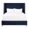 Flaw Twin Size Bed Wingback Headboard Navy Blue Velvet Upholstery