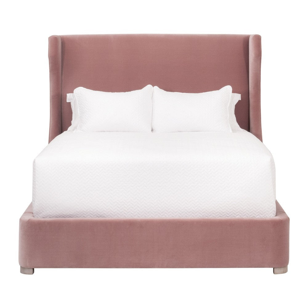 Jack Twin Size Bed Wingback Headboard Petal Pink Velvet Upholstery