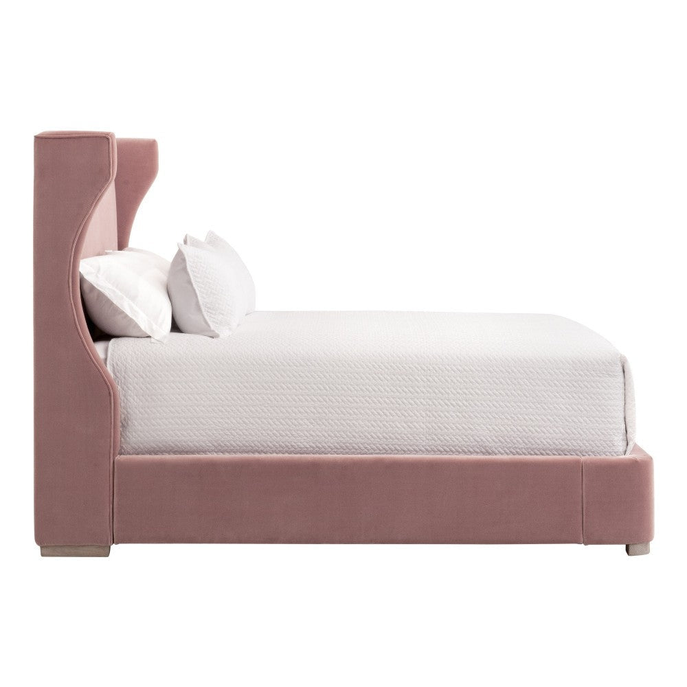 Jack Twin Size Bed Wingback Headboard Petal Pink Velvet Upholstery
