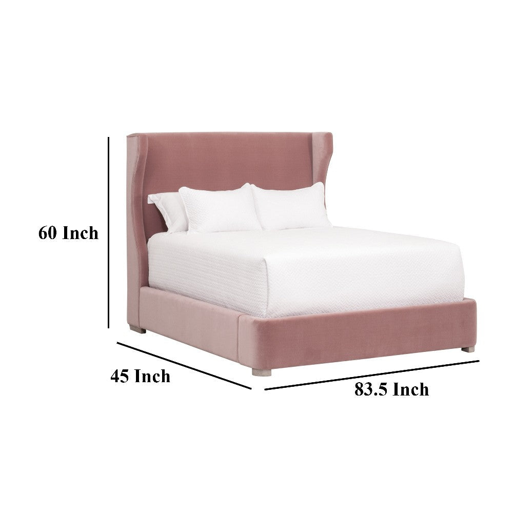 Jack Twin Size Bed Wingback Headboard Petal Pink Velvet Upholstery