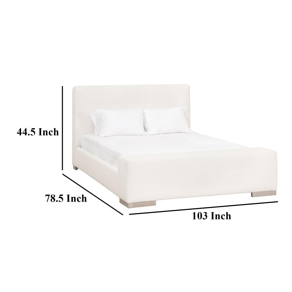 Wine California King Bed Solid Oak Plush Ash Gray Boucle Upholstery