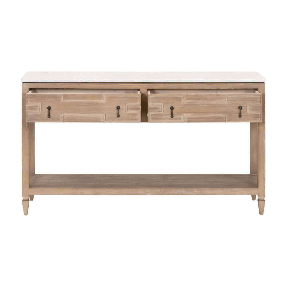 Avi Console Table 54 Inch Rectangular Solid Pine Wood Brown Gray