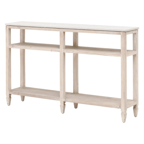 Avi Console Table, 54 Inch Rectangular, Solid Pine Wood, Whitewash