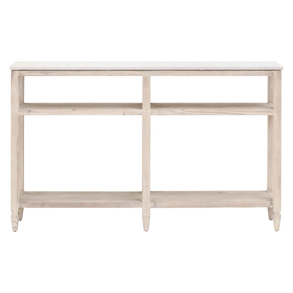 Avi Console Table 54 Inch Rectangular Solid Pine Wood Whitewash BM326751