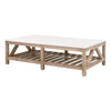 Max Coffee Table, 63 Inch White Quartz Rectangular Top, Pine Wood Base