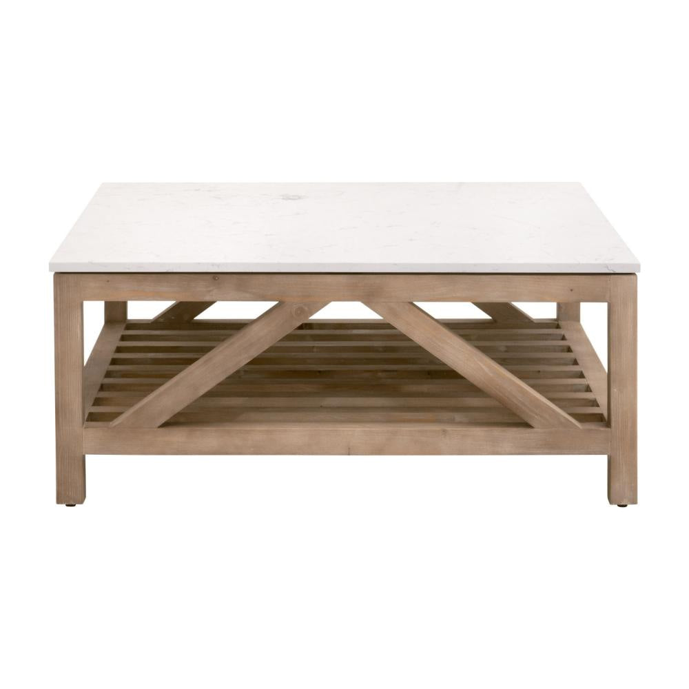 Max Coffee Table 42 Inch White Quartz Square Top Pine Wood BM326754