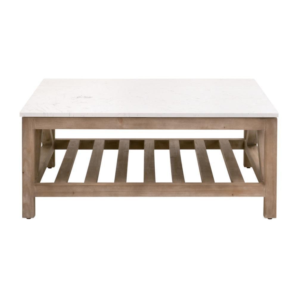 Max Coffee Table 42 Inch White Quartz Square Top Pine Wood BM326754