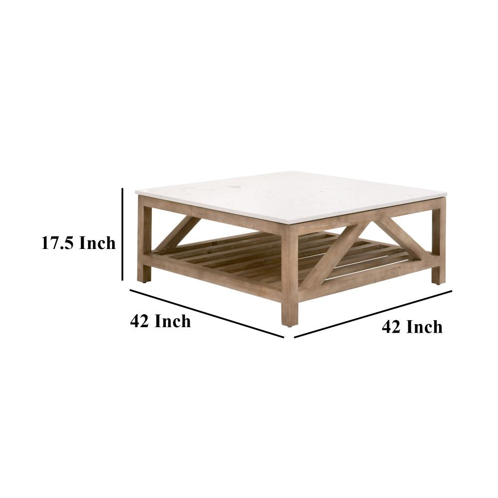 Max Coffee Table 42 Inch White Quartz Square Top Pine Wood BM326754