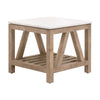 Max Side End Table, 25 Inch White Quartz Square Top, Pine Wood
