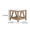 Max Side End Table 25 Inch White Quartz Square Top Pine Wood BM326755