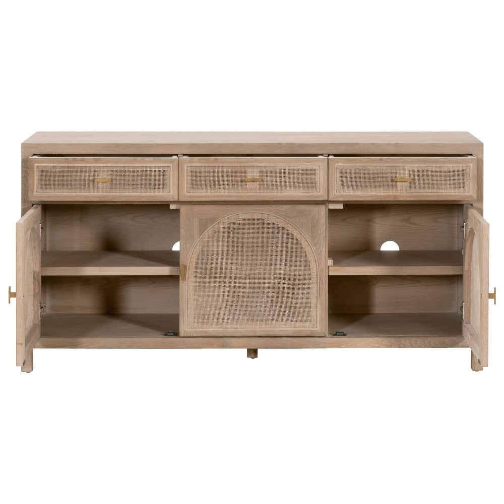 Sideboard Cabinet Media Console 3 Door Cane Inlay 63 Inch Gray Wood BM326759