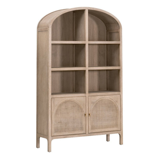 Accent China Cabinet, 83 Inch, Arch Design, 2 Doors, Gray Oak Wood