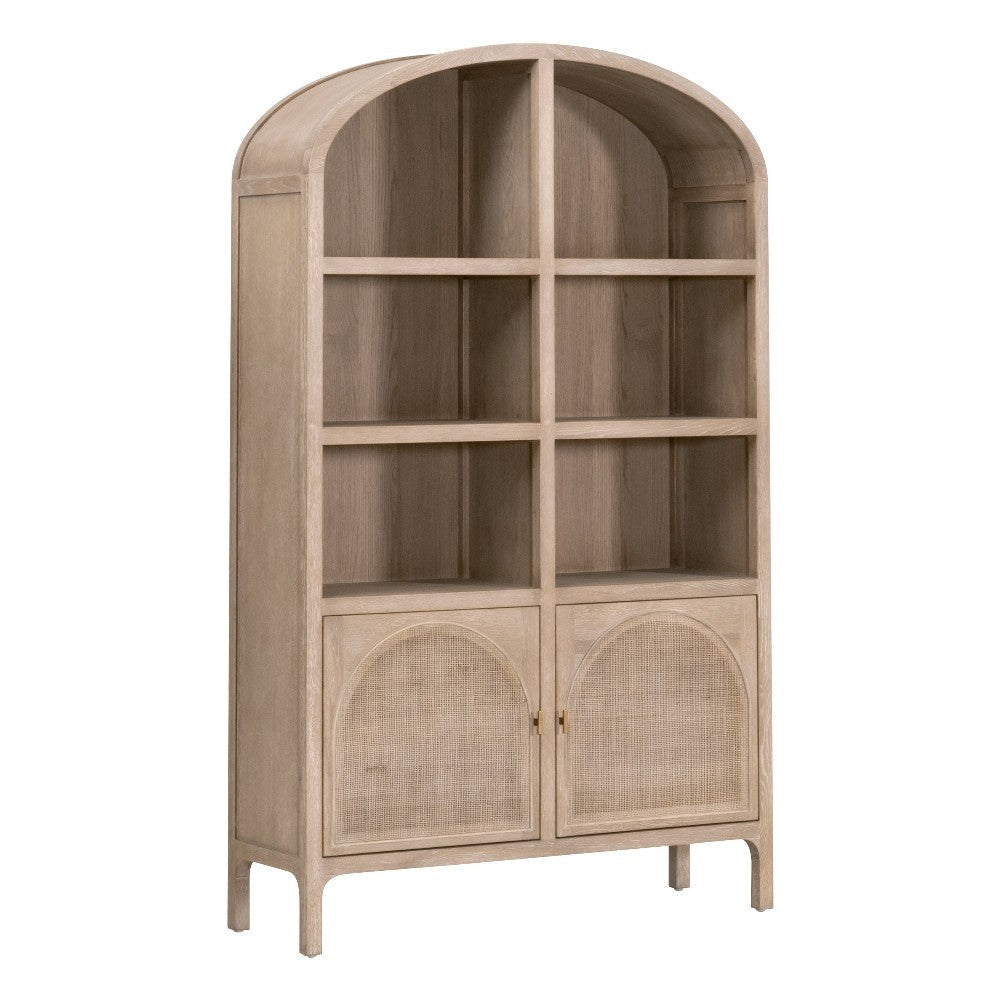 Accent China Cabinet, 83 Inch, Arch Design, 2 Doors, Gray Oak Wood