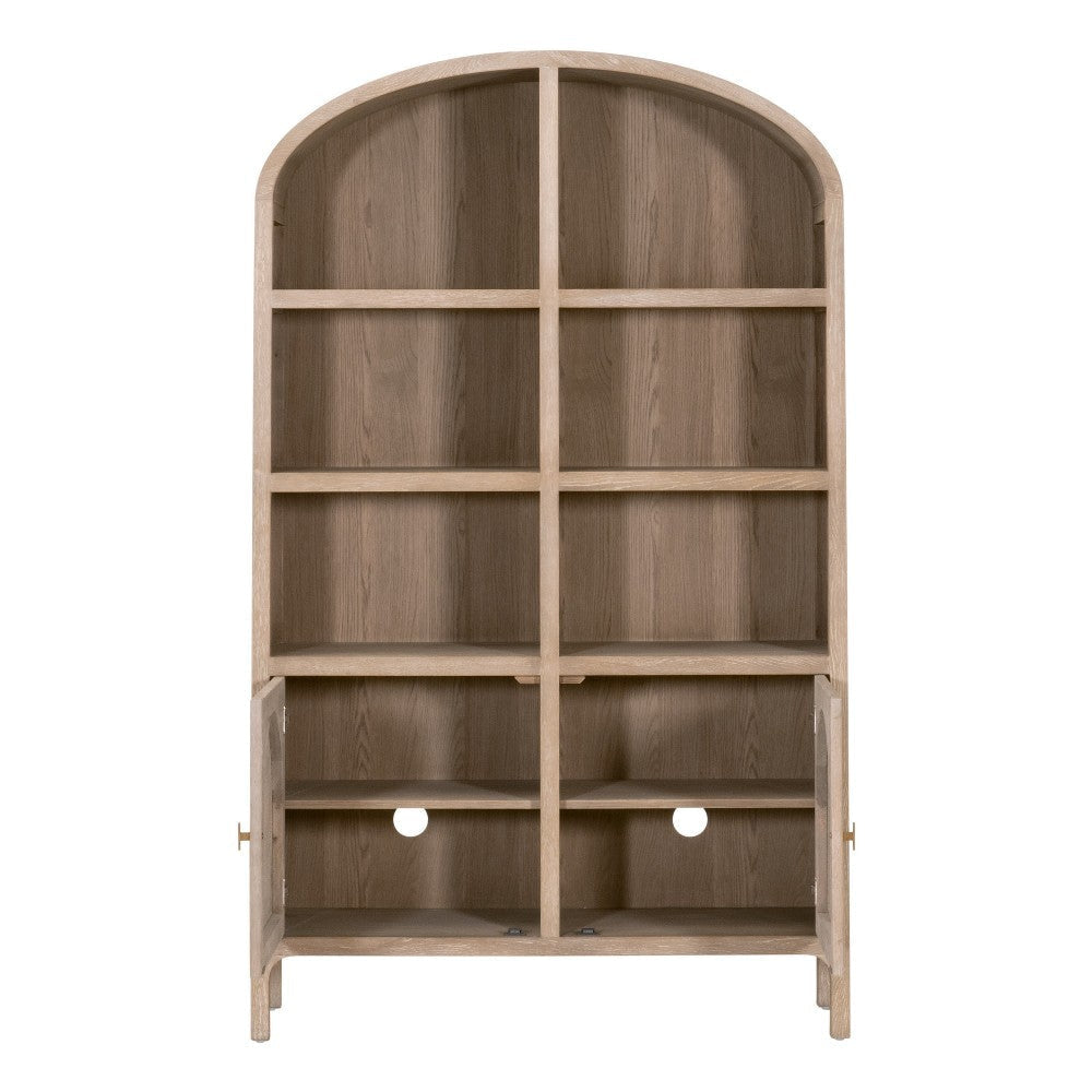 Accent China Cabinet 83 Inch Arch Design 2 Doors Gray Oak Wood BM326760