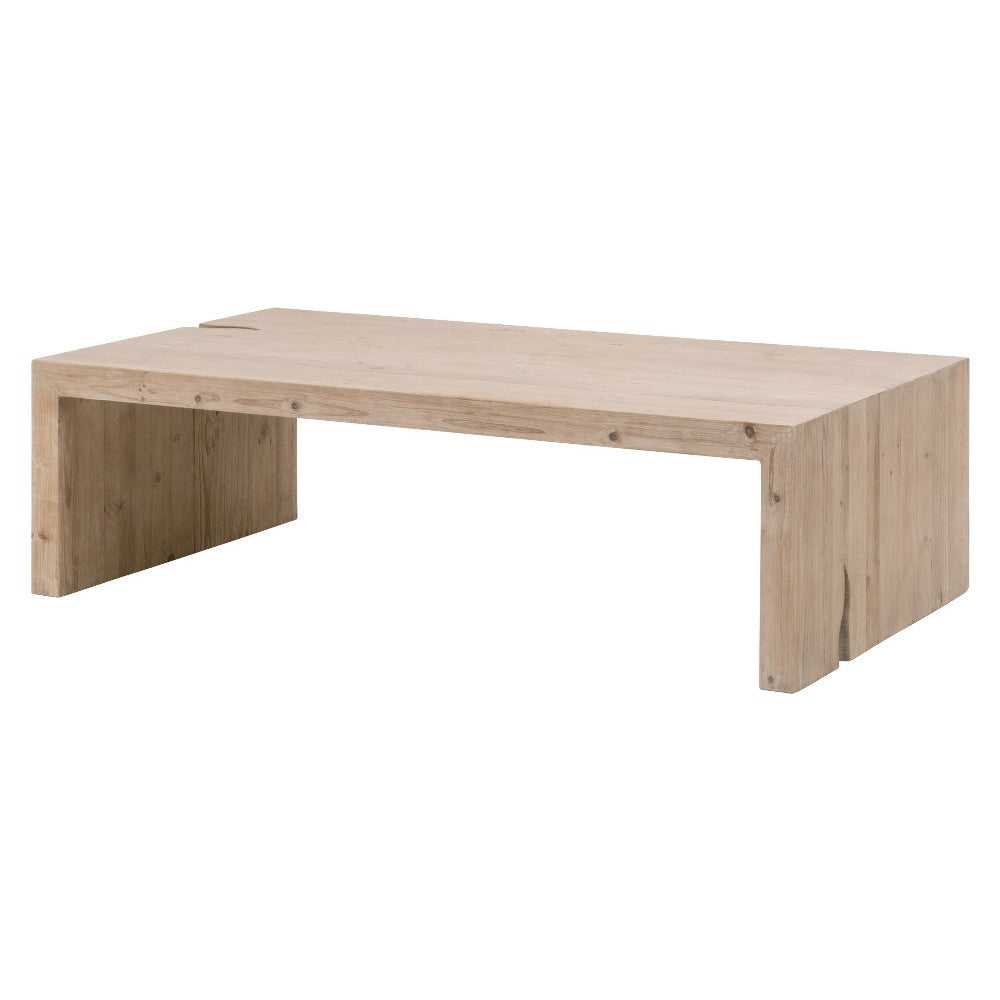 Barb Coffee Table 56 Inch Rectangular Tabletop Pine Wood Smoke Gray BM326761