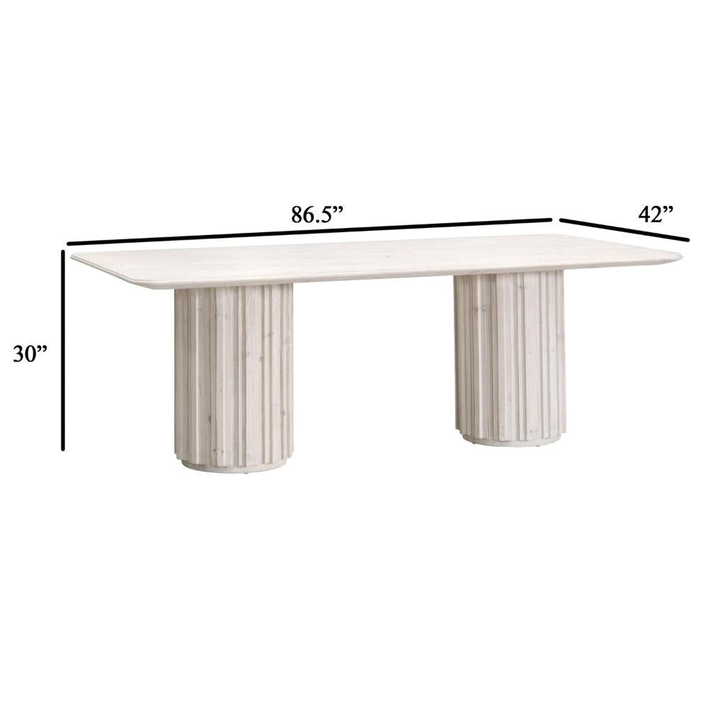 Abie Dining Table 87 Inch Rectangular Table Top Pine Wood White BM326763