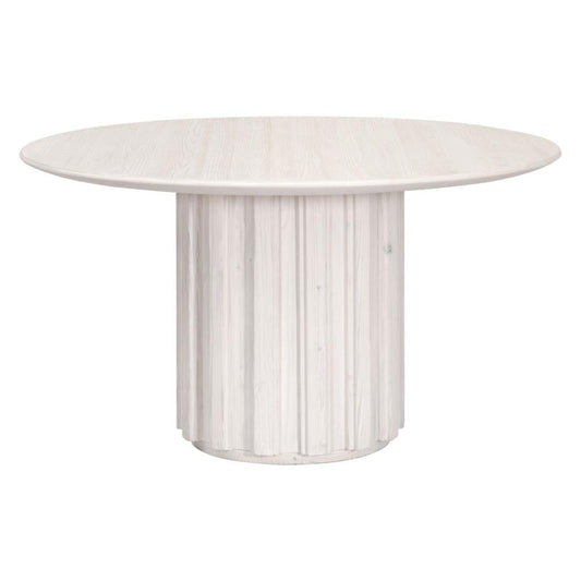 Abie Dining Table, 54 Inch, Round Tabletop, Pine Wood, Whitewash