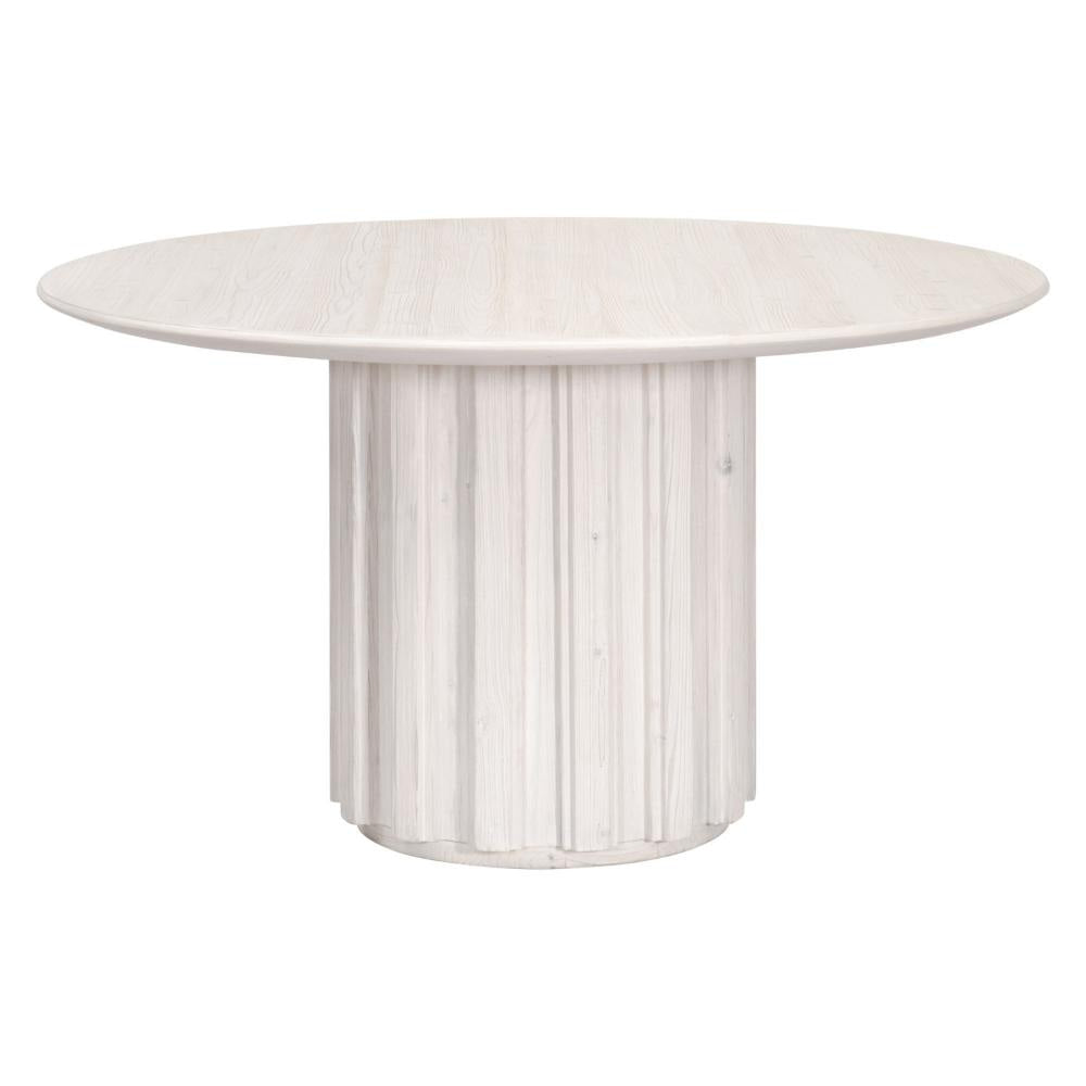 Abie Dining Table, 54 Inch, Round Tabletop, Pine Wood, Whitewash