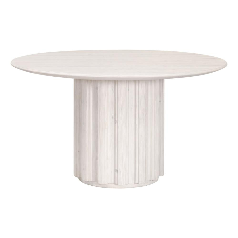 Abie Dining Table 54 Inch Round Tabletop Pine Wood Whitewash BM326765