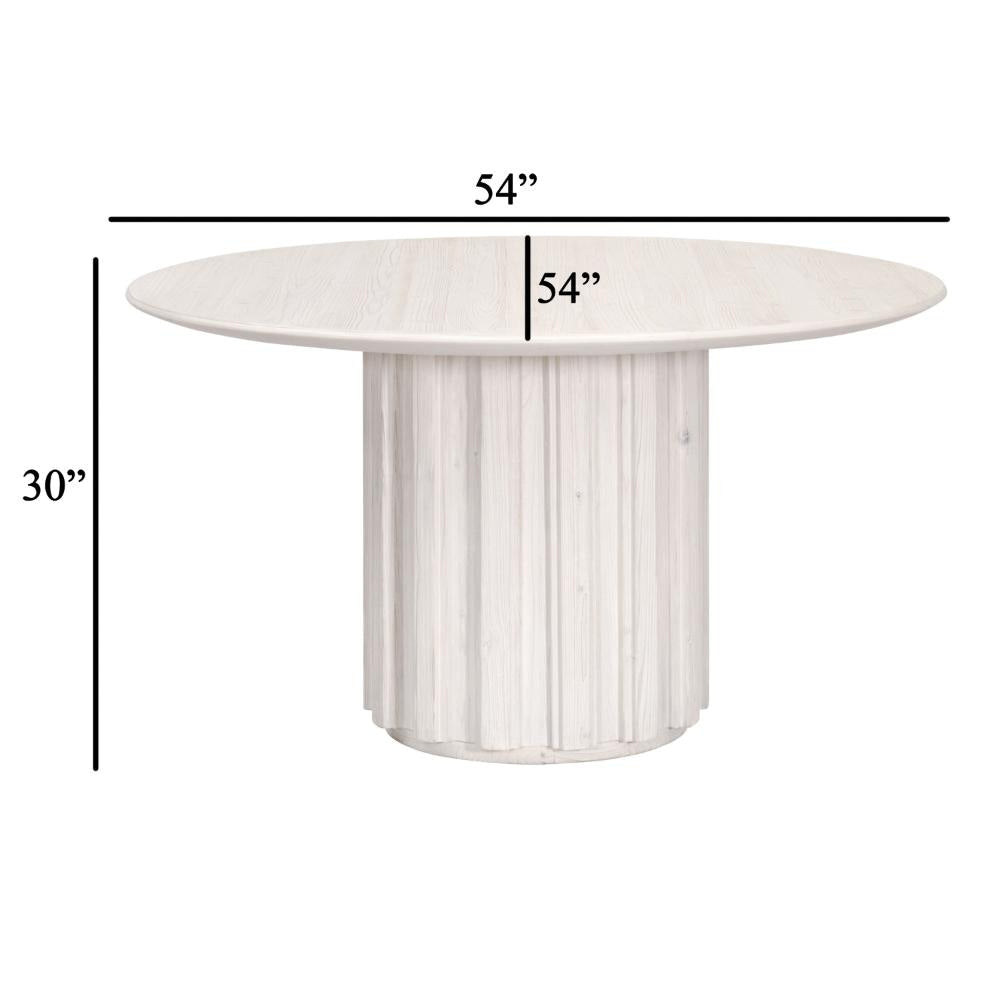 Abie Dining Table 54 Inch Round Tabletop Pine Wood Whitewash BM326765