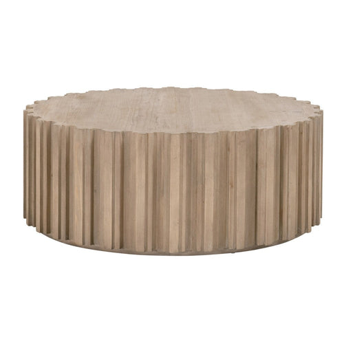 Abie Coffee Table, 42 Inch, Round Tabletop, Pine Wood, Smoke Gray