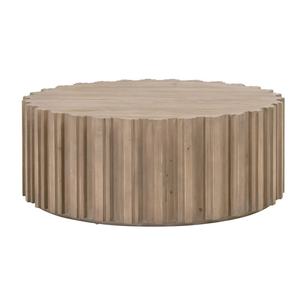 Abie Coffee Table 42 Inch Round Tabletop Pine Wood Smoke Gray BM326766