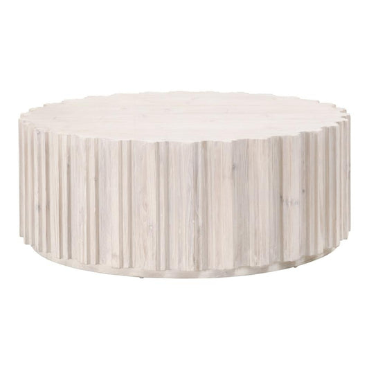 Abie Coffee Table, 42 Inch, Round Tabletop, Pine Wood, Whitewash