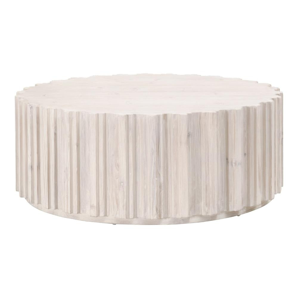 Abie Coffee Table, 42 Inch, Round Tabletop, Pine Wood, Whitewash