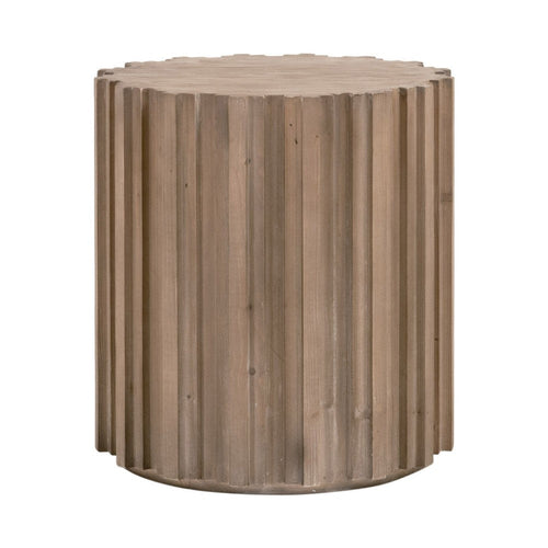 Abie Side End Table, 24 Inch, Round Table Top, Pine Wood, Brown Finish