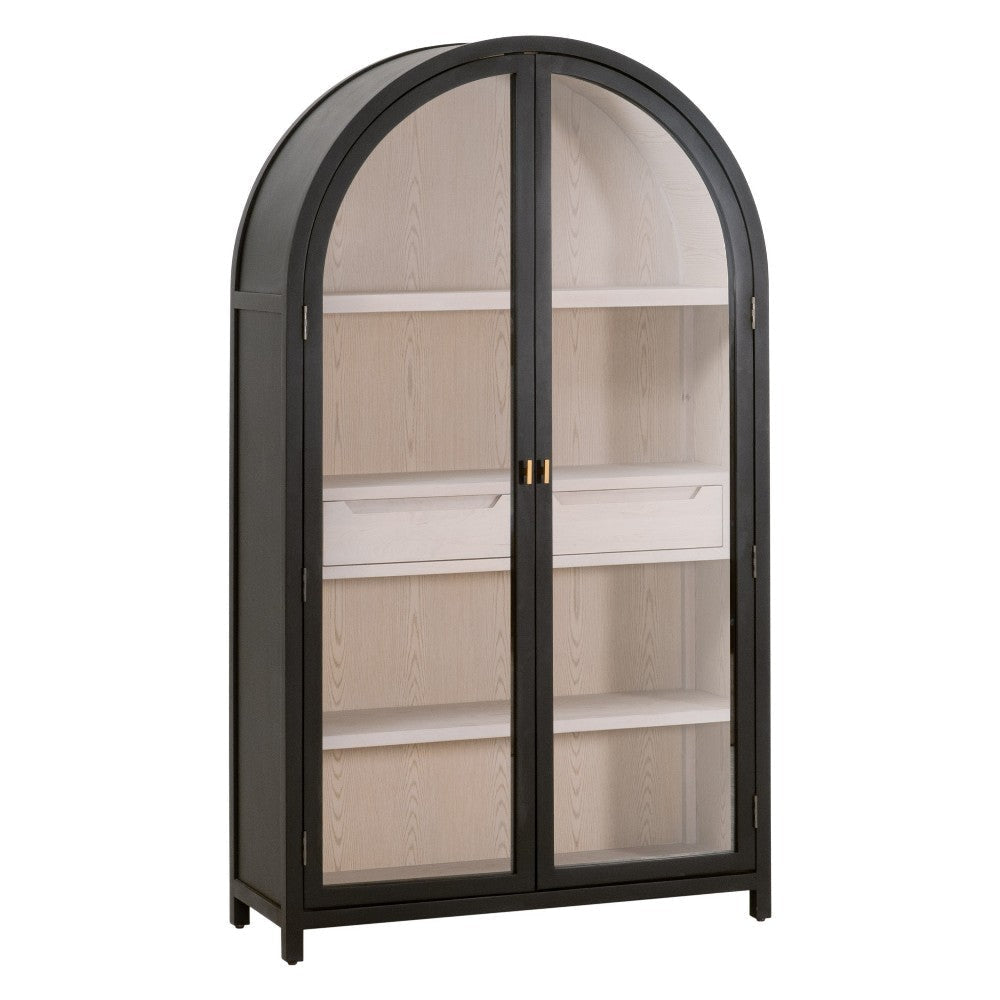 Accent Bookcase Cabinet, 83 Inch, Arch Design, Birch Wood, Black