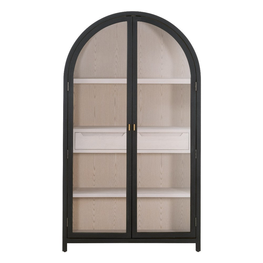 Accent Bookcase Cabinet 83 Inch Arch Design Birch Wood Black BM326769