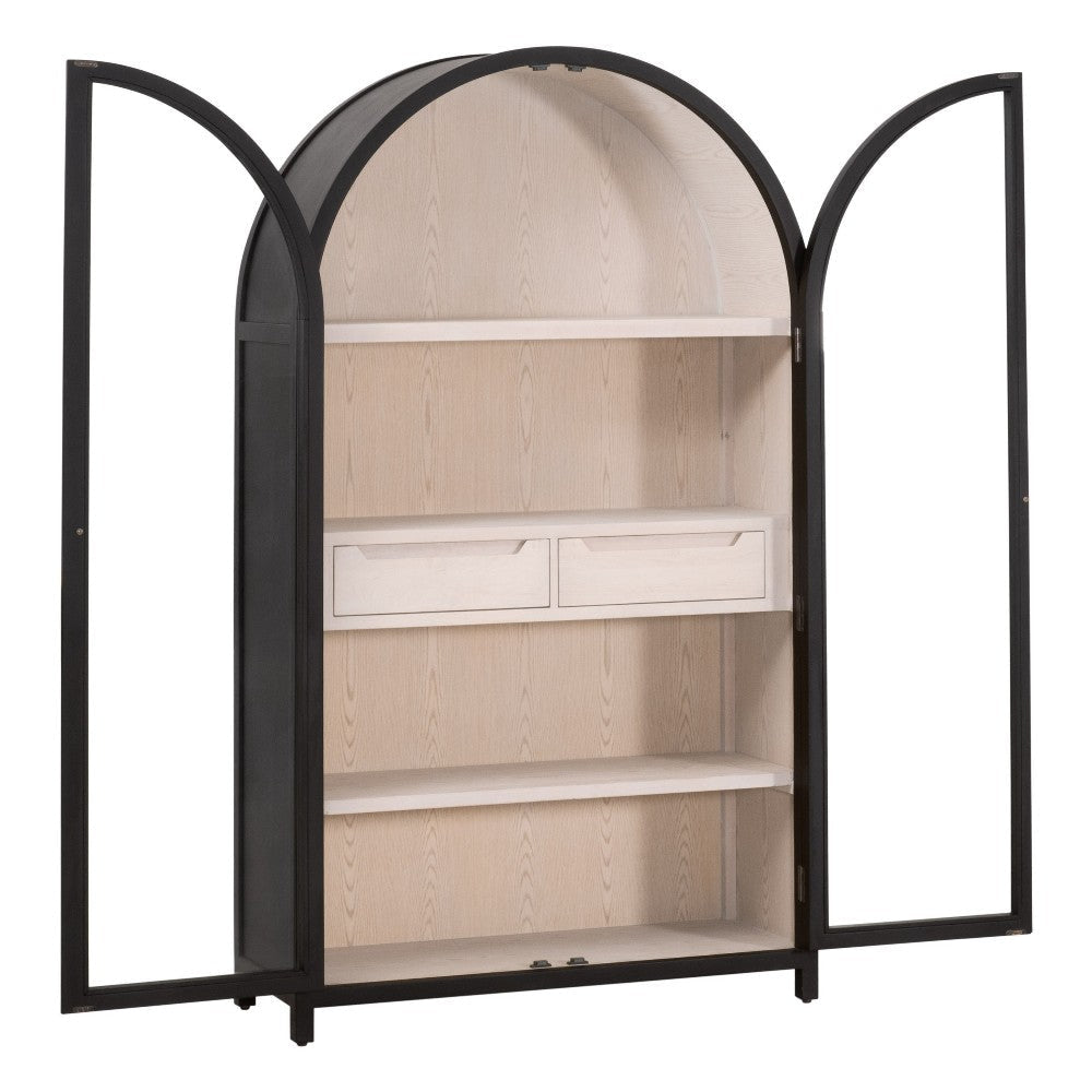 Accent Bookcase Cabinet 83 Inch Arch Design Birch Wood Black BM326769