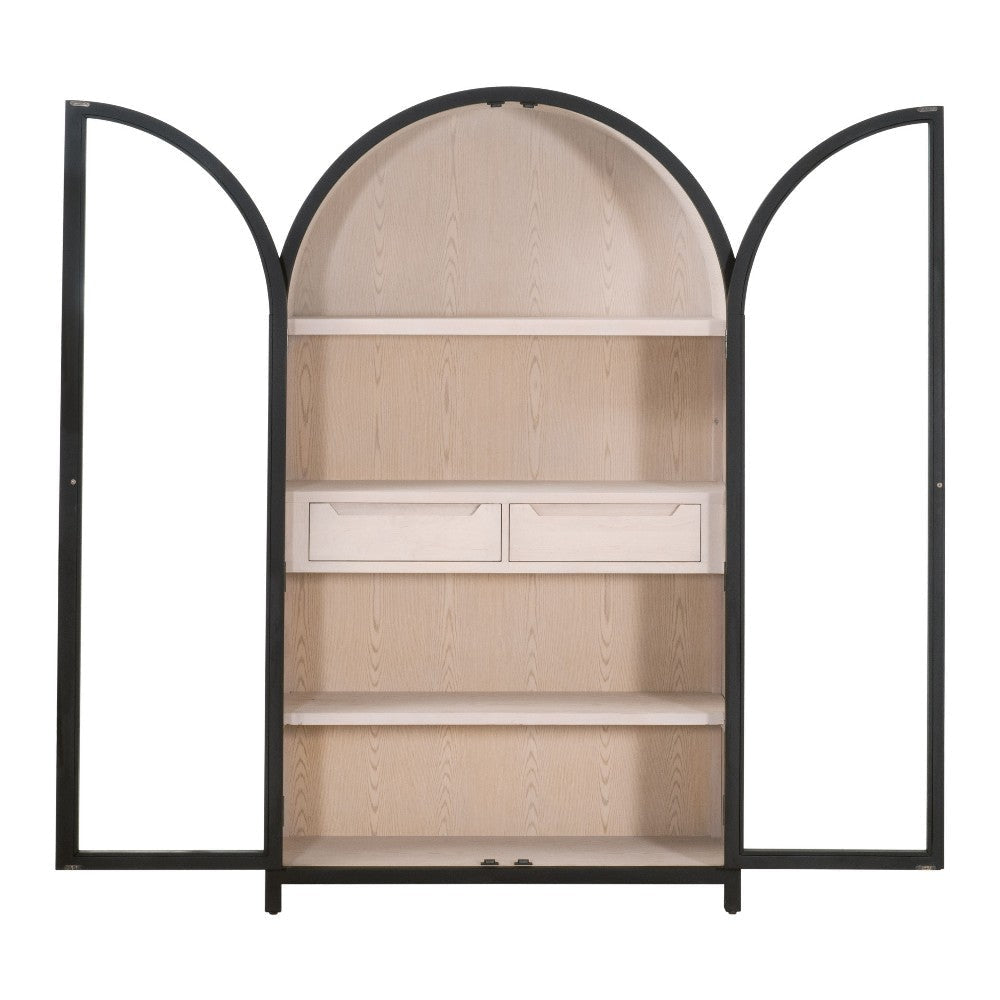 Accent Bookcase Cabinet 83 Inch Arch Design Birch Wood Black BM326769