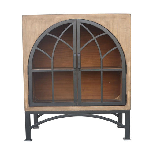 Veria Small China Cabinet, 2 Door Arch Frame, Antique Brown 42 Inch