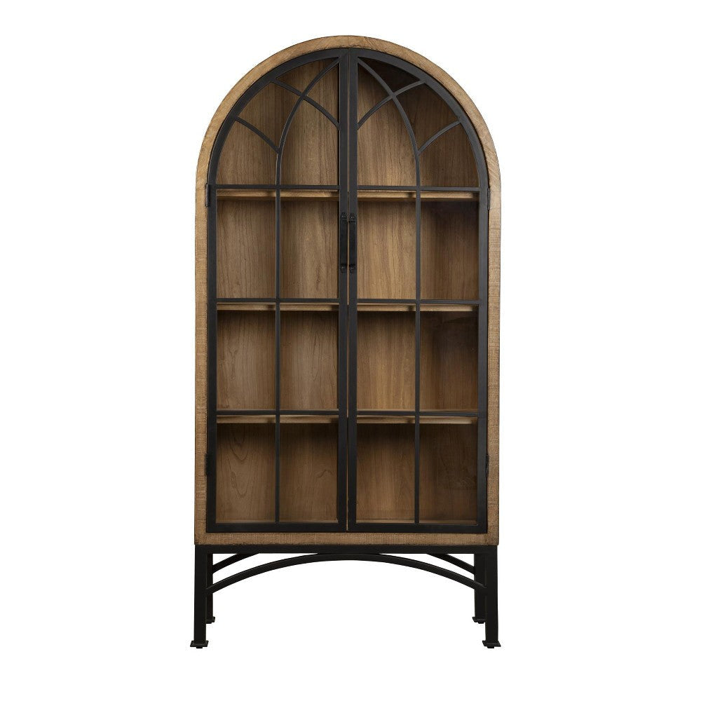 Veria China Cabinet, 2 Door Arch Frame, Antique Natural Brown, 83 Inch