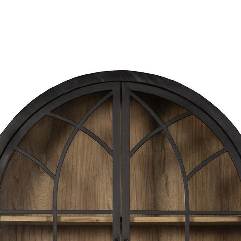 Veria China Cabinet 2 Glass Door Arch Frame Black Iron 83 Inch BM326779