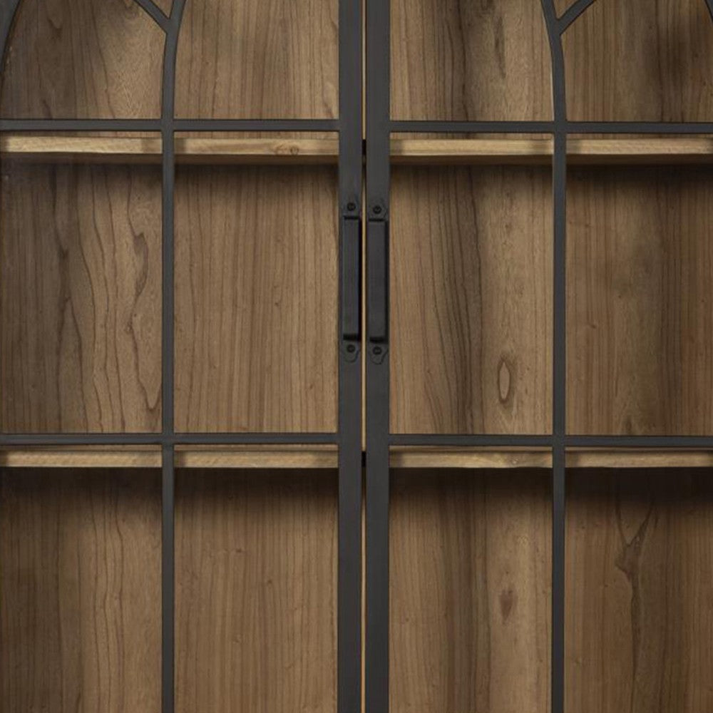 Veria China Cabinet 2 Glass Door Arch Frame Black Iron 83 Inch BM326779