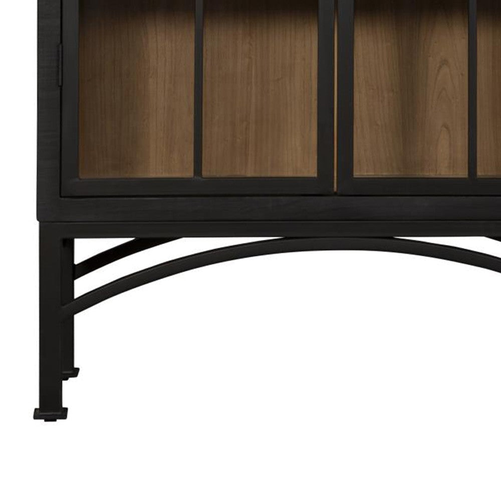 Veria China Cabinet 2 Glass Door Arch Frame Black Iron 83 Inch BM326779