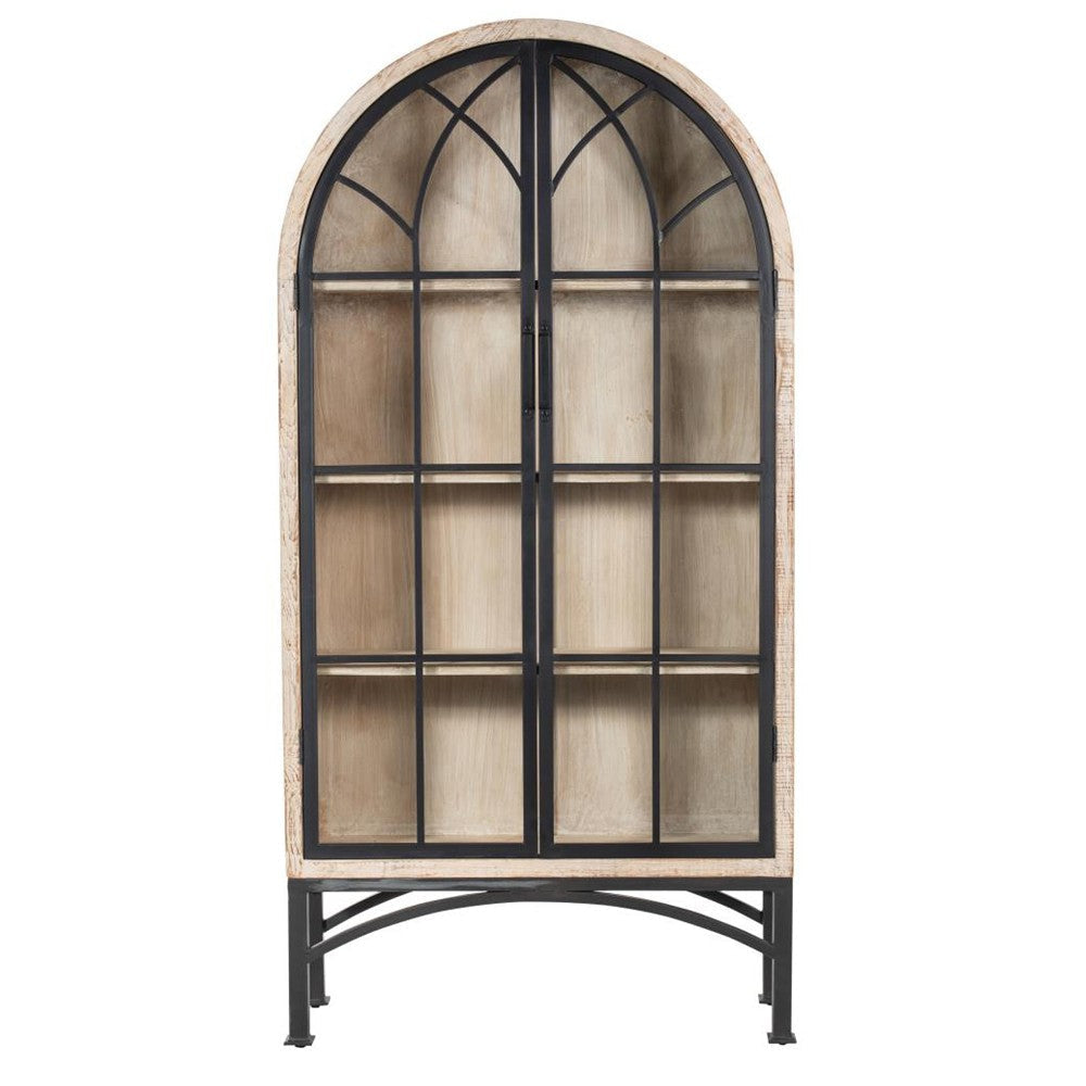 Veria China Cabinet, 2 Glass Door Arch Frame, Whitewash Wood, 83 Inch