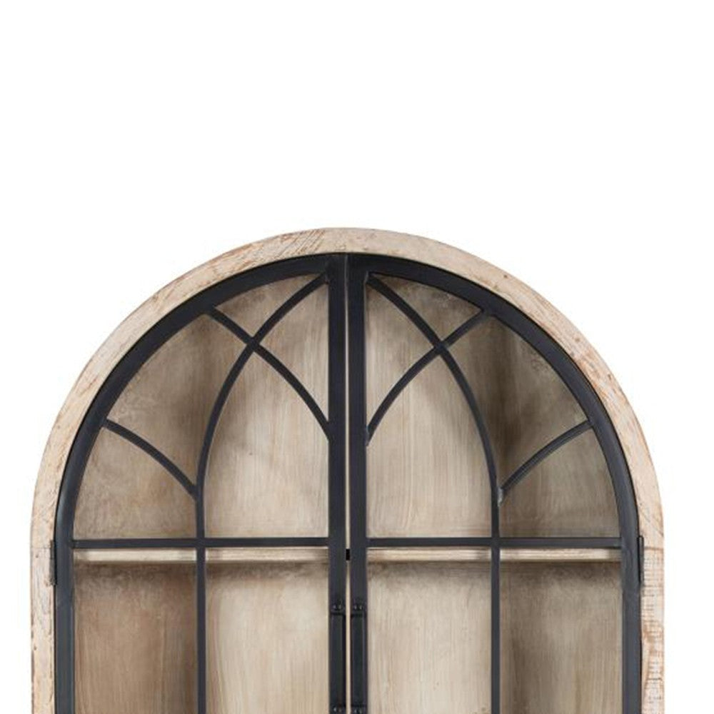 Veria China Cabinet 2 Glass Door Arch Frame Whitewash Wood 83 Inch BM326780